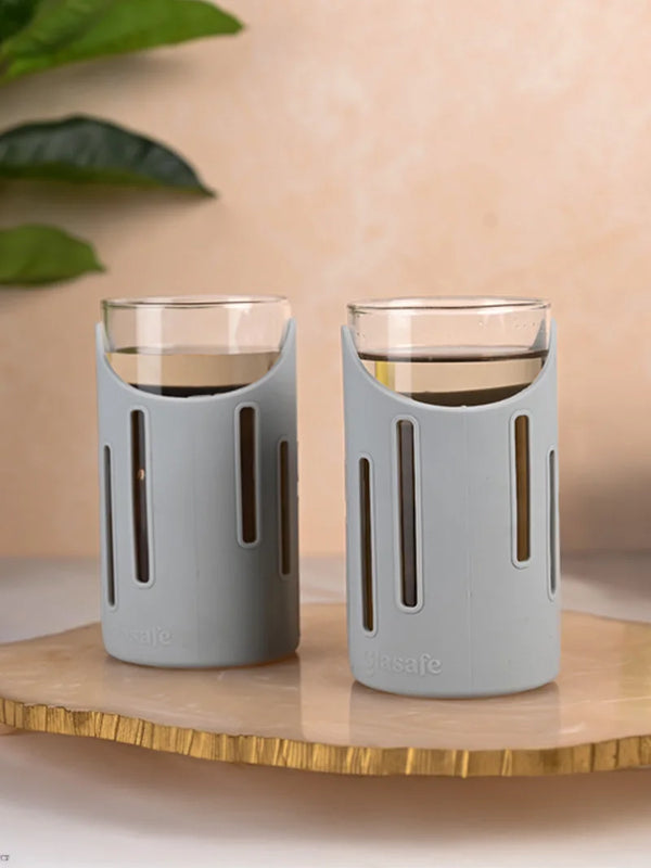 Set of 2 Drinking Water Glasses with Silicone Sleeve, 350ml (Soothing Slate)