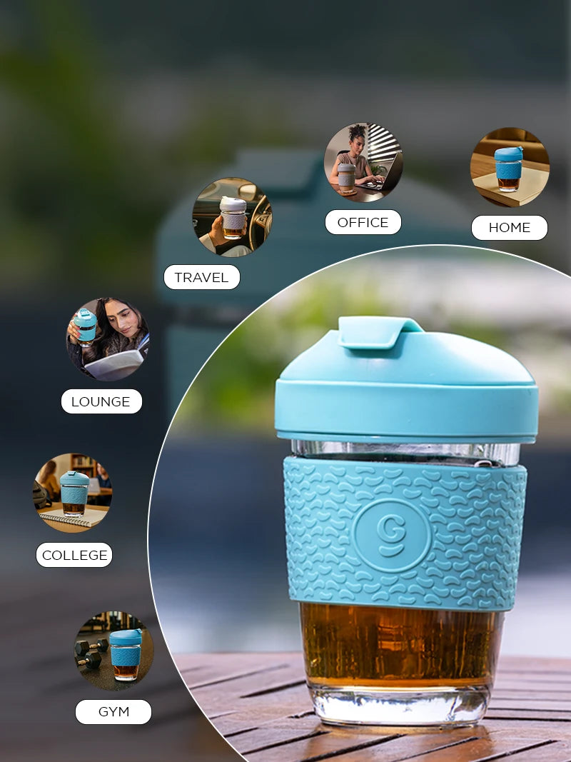 Glass Coffee Tumbler With Silicone Grip