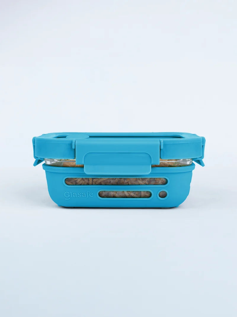 370ml Glass Salad / Lunch Box with Airtight Glass Lid & Silicone Cover, Tranquil Teal