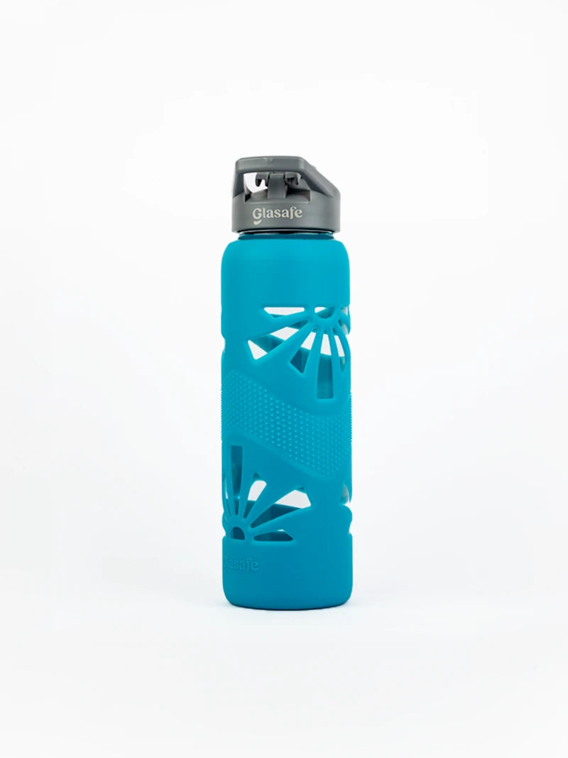 Borosilicate Glass Water Bottle with Protective Silicone Sleeve, 750ml (Tranquil Teal)
