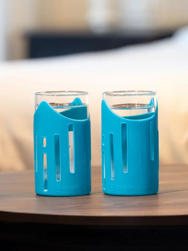 Set of 2 Drinking Water Glasses with Silicone Sleeve, 350ml (Tranquil Teal)