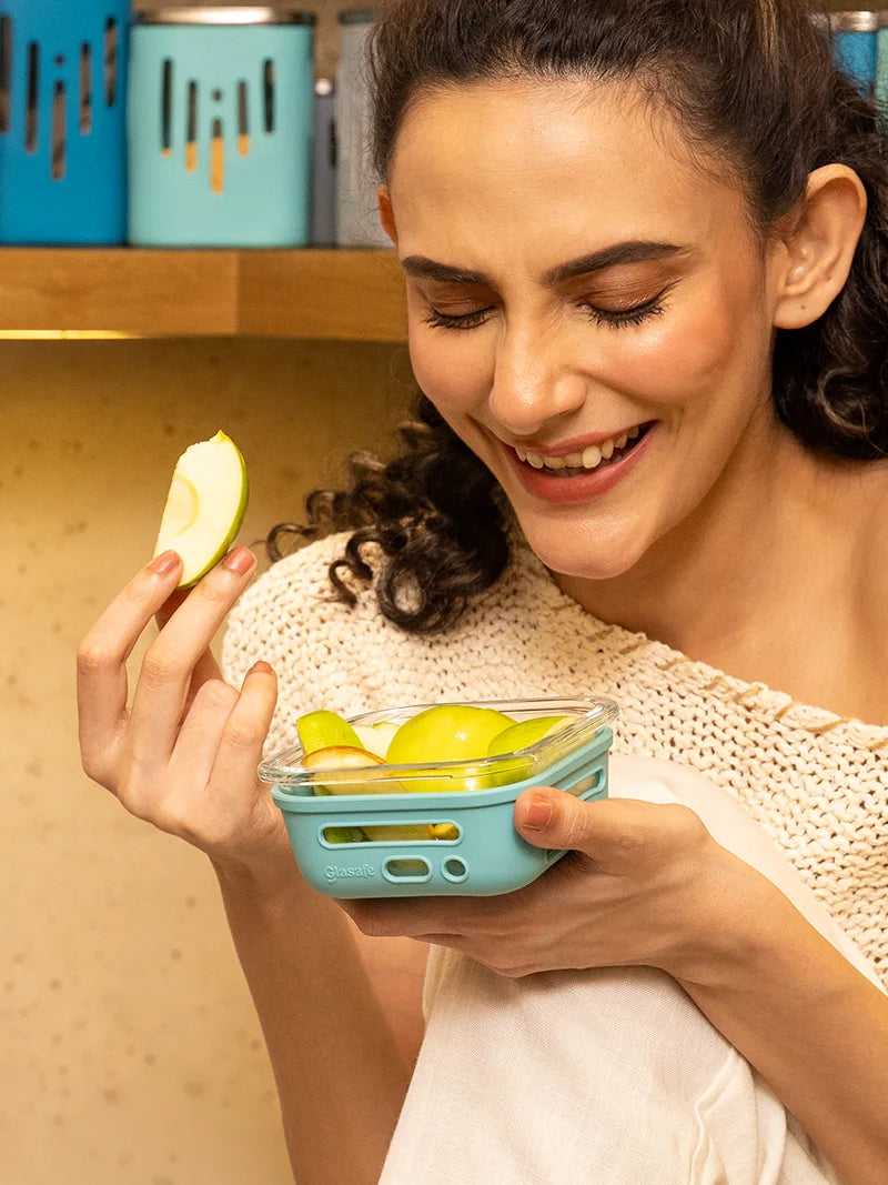 Glass Lunch Box for Office with Airtight Glass Lid & Silicone Cover, 320ml