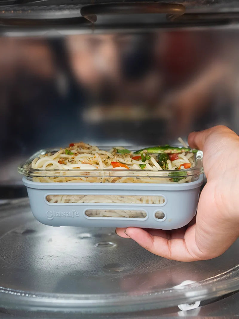 Glass Lunch Box for Office with Airtight Glass Lid & Silicone Cover, 370ml