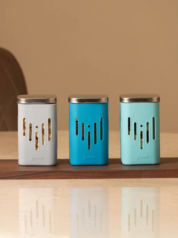 Set Of 3 250ml Borosilicate Glass Kitchen Storage Container with Airtight Lid & Silicone Sleeve